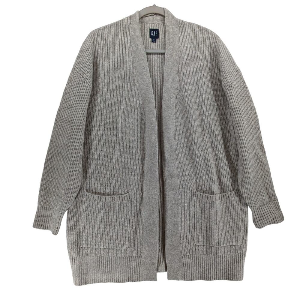 Gap Cardigan Sweater Medium Beige Open Front Ribbed‎ Knit Layering Career Staple